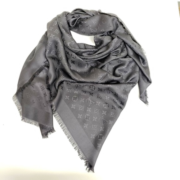 Louis Vuitton Accessories - Louis Vuitton Logo Monogram Silk Scarf Shawl- Gray